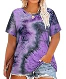 RITERA Women's Plus Size Crewneck Tops Short Sleeve Oversized T Shirt for Teen Girls Spring Summer Tunic Tops Purple Tie Dye Vintage Tees 3XL 22W 24W