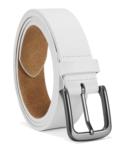 Image of Chaoren Leather Ratchet Belt 2 Pack Dress with Click Sliding Buckle 1 3 /8 inch in Gift Set Box - Adjustable Trim to Fit