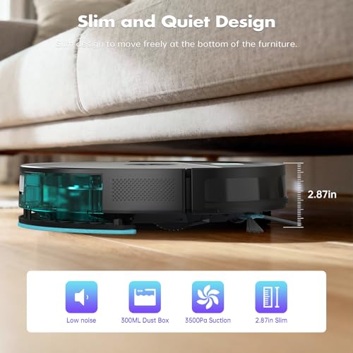 Image of ECOHOME Robot Vacuum and Mop Combo,3500Pa Powerful Suction, with Wi-Fi /App /Remote,2 in 1 Mopping Robot Vacuum Cleaner,Dustbin and Watertank, for Pet Hair,Hard Floors and Low Pile Carpet Black