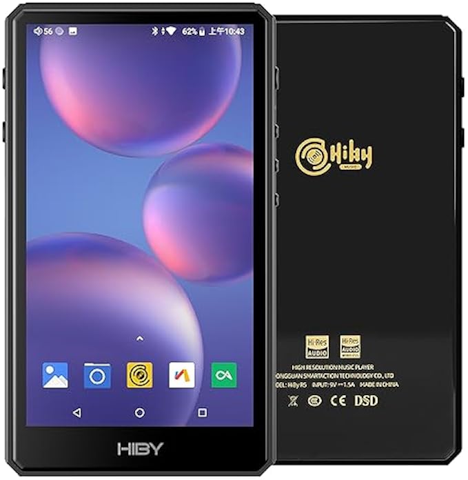 HiBy R5 Gen 2 Hi Res Audio Player Android Mp3 Mp4 Player with Class A Headphone Amplifier High Impedance Low Heat Generation Black