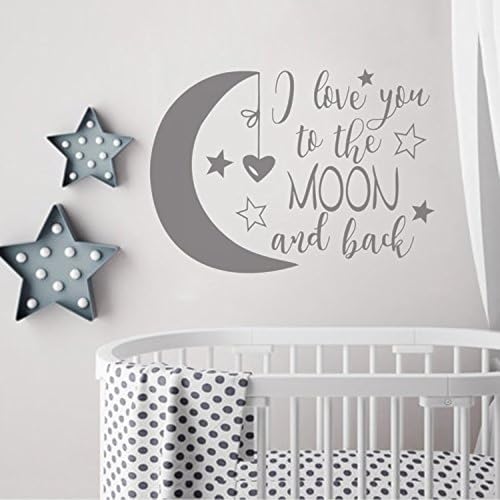Image of BATTOO I Love You to The Moon and Back- Moon and Stars Wall Sticker Baby Nursery Wall Decor - Kids Room Wall Decal Quotes - Baby Crib Wall Decor(Dark Gray, 16"WX11.5"H)