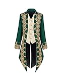 Crubelon Men Steampunk Medieval Jacket Gothic Victorian Frock Coat Uniform (Green, Small)