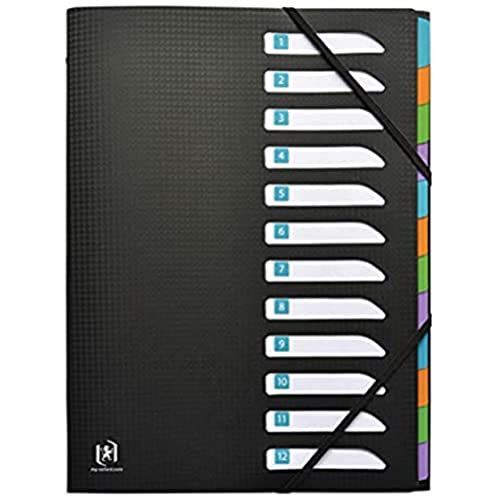 OXFORD Trieur Standard 12 Compartiments A4 Memphis Couverture Polypro Noir