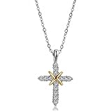 Cross Pendan Necklace for Women Sparkly Cubic Zirconia Pendant Necklace Hip Hop Cross Necklace Charm Religious Cross Necklace Non Tarnish Simpl Catholic Cross Fashion Jewelry Gifts (two-tone)