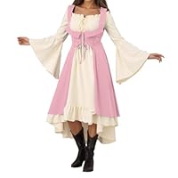 Generisch Mittelalter Kleidung Damen, Dameskleid in Einfarbig mit Schulterfreiem Ausschnitt, Batwing-Ärmeln und Spitzenverzierung im Gothic-Stil, Halloween Kleid Damen