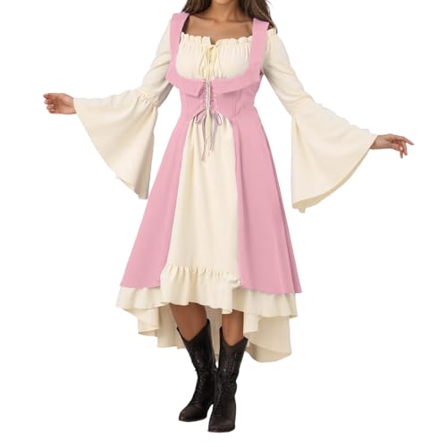 Generisch Mittelalter Kleidung Damen, Dameskleid in Einfarbig mit Schulterfreiem Ausschnitt, Batwing-Ärmeln und Spitzenverzierung im Gothic-Stil,...