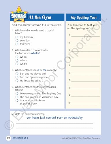 Evan-Moor Skill Sharpeners Spell and Write Workbook, Grade 2, 120 Spelling Words, Test Prep, Word Families, Short Vowels, Grammar, Punctuation, Creative Writing, Vocabulary, Activities, Homeschool - Image 7