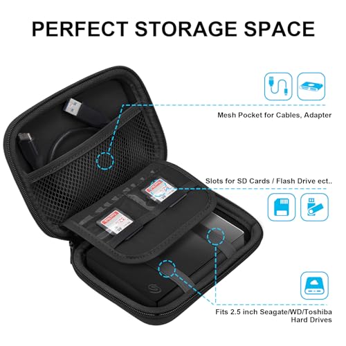 Lacdo Futerał na dysk twardy do Seagate Portable/Game Drive for Xbox PS5, Toshiba Canvio Basics, WD My Passport Portable External Hard Drive HDD Case 1TB 2TB 4TB 5TB 6TB Torba, Czarny