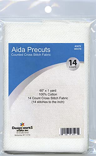 Image of Design Works Crafts 14 Count Aida Fabric Pre-Cut for Counted Cross Stitch (Gold Quality) - White