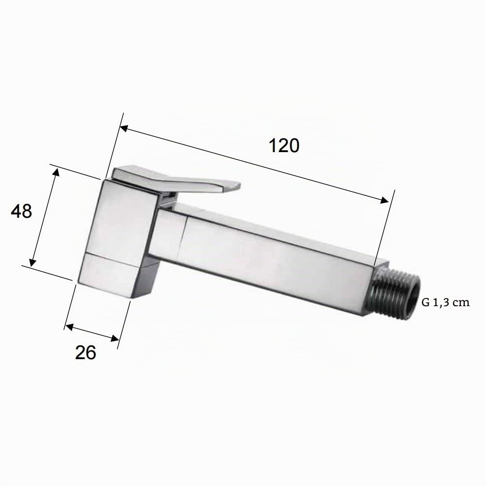Rubinetterie Remer Doccetta A Pulsante Quadrata Per Bagno, Doccetta Design Minimal Moderno, Ottone Cromato, Attacco Standard 1/2"