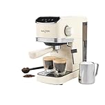 Salter Retro Cream Espresso Machine – Coffee Machine with Milk Frothing Wand, Cappuccino/Latte, 20-Bar Pressure Pump, 1.35L Water Tank, Ground Coffee, Single/Double, Digital LED Display, 1350W
