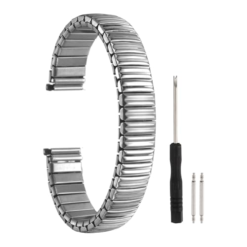 HARFINGTON Expansion Watch Bands 14mm Stainless Steel Stretch Watch Straps with Spring Bars Removal Tool for Women Men Metal Replacement Watch Bands, Silver