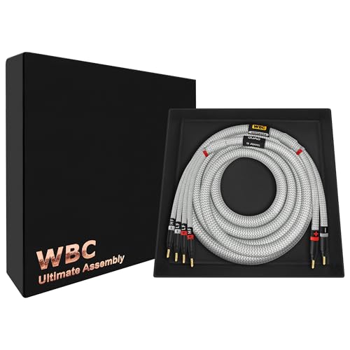 WORLDS BEST CABLES 6 Foot Ultimate - 9 AWG - Ultra-Pure OFC - Premium Audiophile HiFi Bi-Wire Single Speaker Cable for Center Channel with Eminence Gold Banana Plugs & Silver Tweed Jacket