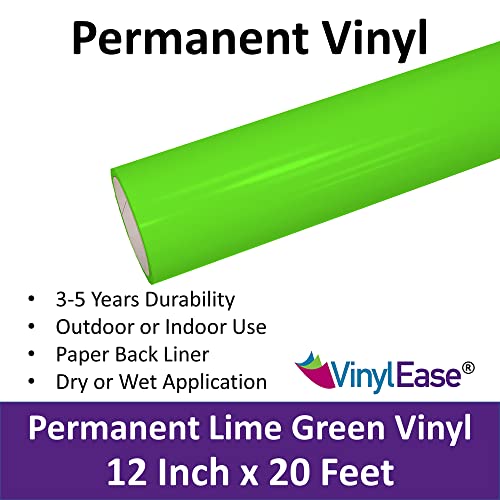 Vinyl Ease 12" X 20 Ft Roll Glossy Lime Green Permanent Adhesive Vinyl For Cricut, Silhouette, Pazzles, Craft Robo, Quickutz, Craft Cutters, Die Cutters, Sign Plotters - V0418 #TOP4