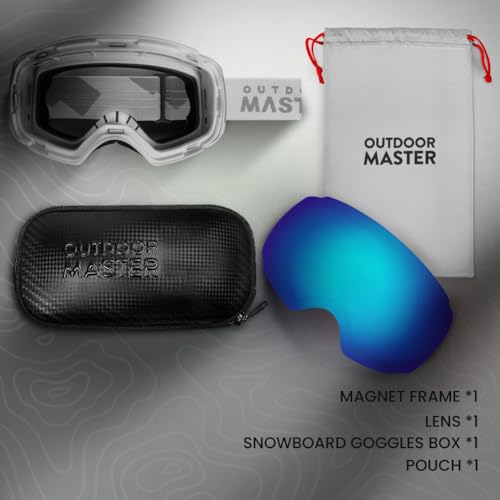 Image of OutdoorMaster Ski Goggles PRO - Frameless, Interchangeable Lens 100% UV400 Protection Snow Goggles for Men & Women ( Grey Frame VLT 15% Blue Lens with Free Protective Case )