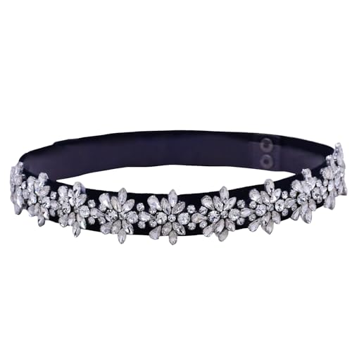TRiXY Women's Rhinestone Stretchy Dress Belts ， Shiny Party Belt Elastic Waist Belt，for Women Interlocking Stretch Belt, Black, Free Size - Main Image