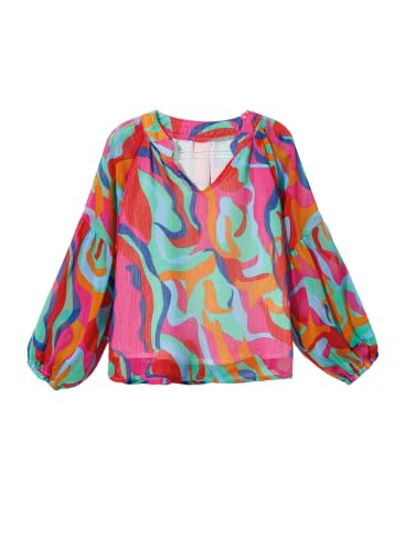 Image of blibean Girls Flower Bell Long Sleeve Blouse Fall Floral Shirts 4-15 Years