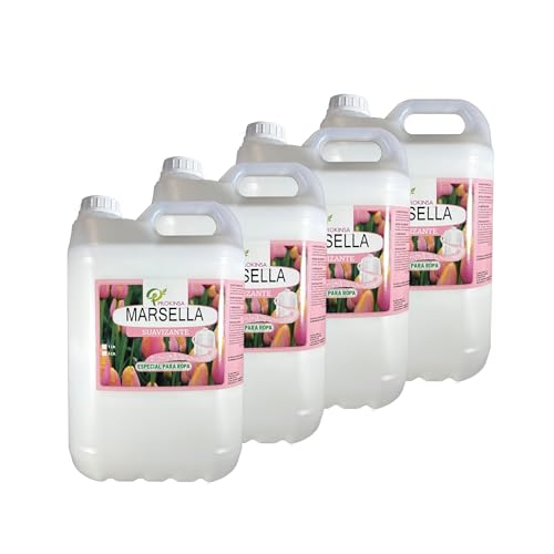 Suavizante de Ropa Líquido Marsella 5L – Pack 4 Garrafas | Suavizante Concentrado Perfumado Multiusos para Hogar, Lavanderías, Hoteles y Hostelería – Fragancia Duradera con Formato Ahorro.