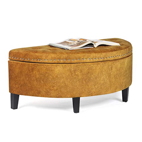 Homebeez 43.5  Half Moon Storage Ottoman, Button Tufted Bedroom Benches for Entryway Living Room (DarkOrange)