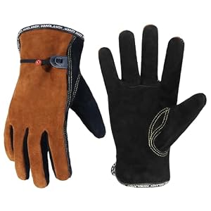 HANDLANDY Leather Work Gloves for Men and Women, Utility Tough Cowhide Glove