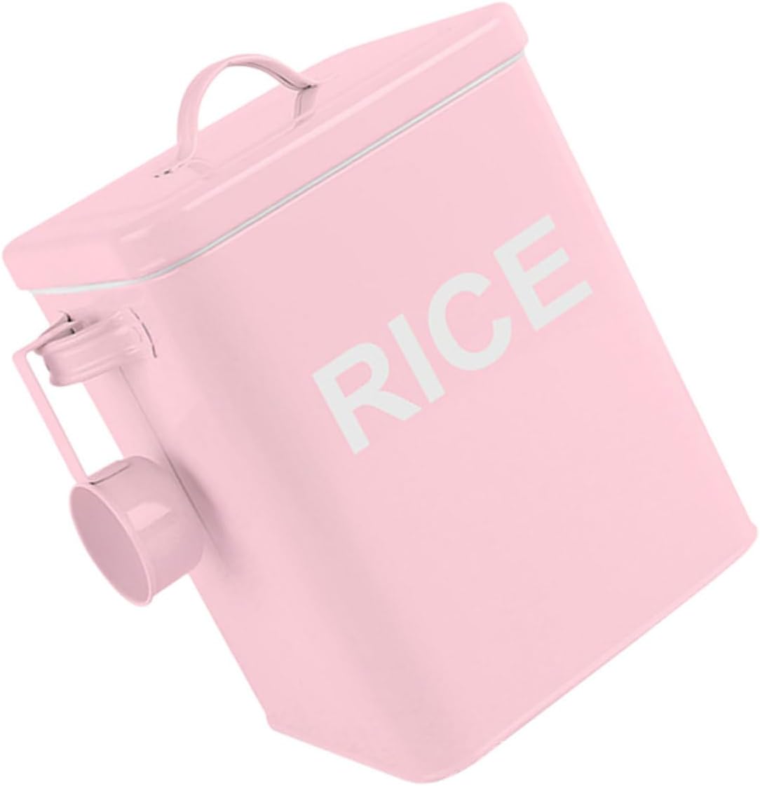 BESPORTBLE Pink Iron Pet Food Storage Bucket with Measuring Cup, Large Capacity Airtight Dog Cat Food Sealing Container for Household Grain and Damp Protection