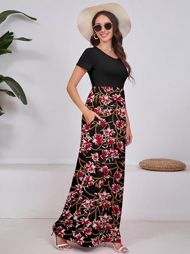 Image of DEARCASE Maxi Dress for Women Short Sleeve Casual Summer Loose Plain Comfy Long Dresses with Pockets