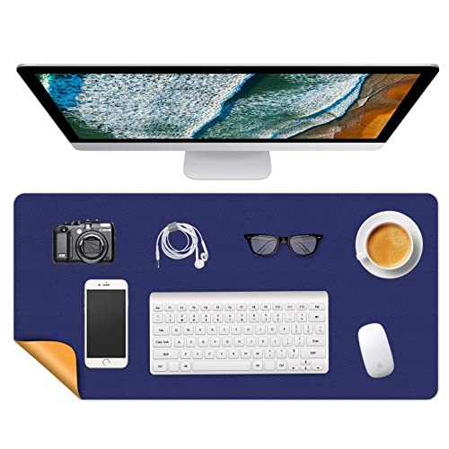 Writing Desk Mat Pad Waterproof Desk Blotter Protector 16 X 24 Inch Mouse Pad Non Slip Desktop Protector Easy Clean Table Cover Dual-Sided Mat for Work & Gaming, Office & Home (Cobalt Blue/Yellow)