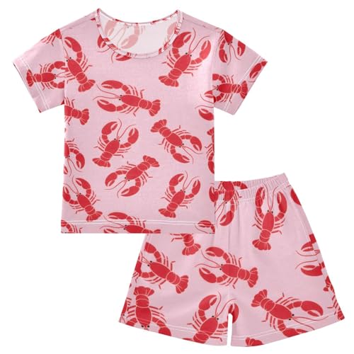 ALAZA Lobster Cartoon Lovely Pajamas Set Short Sleeve Cotton Sleepwear Summer Pjs 2 Piece 5-14Y