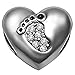 Produktbild Truly Desired Jewellery Charm-Perle "Footprint on my Heart", 925er Sterlingsilber, besetzt mit Zirkonia-Steinen. Lieferung erfolgt in einer Geschenkverpackung. Passend für Pandora-, Chamilia