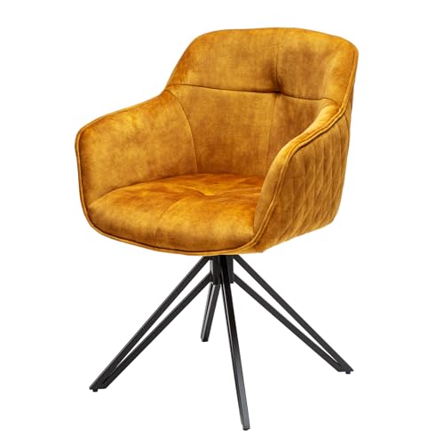 Invicta Interior Drehbarer Design Stuhl Euphoria senfgelb Samt im Retrostil mit Ziersteppung Esszimmerstuhl