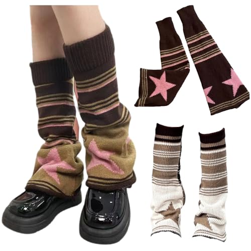 Jambières Y2K tricot rayures étoiles chauffe-jambes vintage pour femme