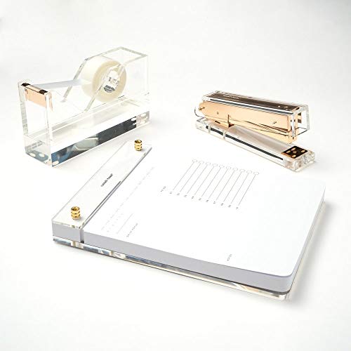 Image of RUSSELL+HAZEL Acrylic Drafter's Tablet, Acrylic Tablet Pad, Desk Accessory, 6.375 inch W x 8.4375 inch H, Clear Acrylic Pad with Gold Details and White Refillable Paper (55748)