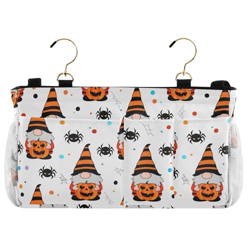 Burbuja Gnomes Holding Jack O Lanterns Bedside Caddy Hanging Storage Organizer with 2 Straps and Hooks for Home College Dorm Bunk Bed Hospital Bed Crib