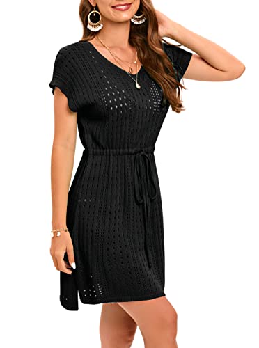 Jhsnjnr Women's Crochet Beach Dresses Tie Waist Swimsuit Coverup Swimwear Bathing Suit Cover Ups3