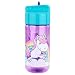 Produktbild P:os 28233 - Trinkflasche für Kinder, ca. 450 ml, transparentes Design mit Einhorn Motiv und integriertem Strohhalm zum Hochklappen, aus Kunststoff, bpa- und phthalatfrei