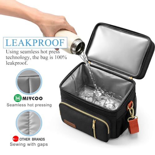 Image of MIYCOO Lunch Bag & Lunch Box for Women Men, Double Deck Leakproof Insulated Soft Large Adult Camping Cooler bag for Work, Beach, Picnic, Travel (Black Orange, 15L)