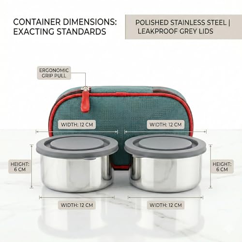 Image of Zaib Stainless Steel Lunch Box for Kids with Insulated Carry Bag | 2 Containers: 2x350ml | Durable, Leak-Proof & BPA-Free Tiffin Box for School, Travel & Picnics (Procon)