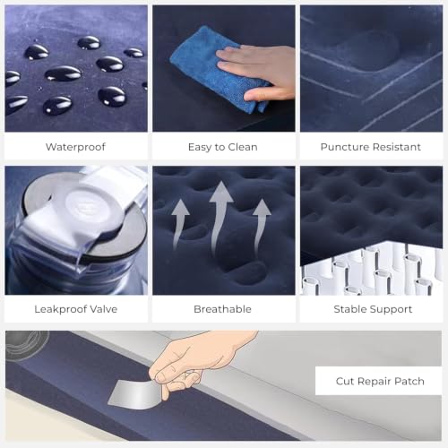 Image of Robustt 32 Holes Twin Size Air Bed with Air Pump | Quick Inflatable - Blow Up Mattress Air Bed Portable Waterproof Air Mattress for Hiking, Travel, Outdoor and Home