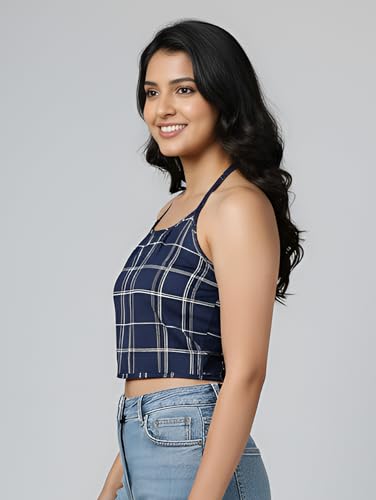 Image of Yash Gallery Women's Regular Fit Cotton Geomatrical Handblock Printed Freesize Backless Sleeveless Blouse