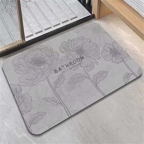Alfombra de Baño Antideslizante, 50x80cm Alfombrilla Diatomita Baño Súper Absorbente, Alfombrilla Ducha Lavable Stone Bath Mat, Alfombra Piedras para Ducha, Cocina, Bañera y Baños, WC Grey 6-701