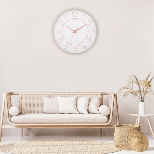 Image of HZDHCLH Modern Wall Clocks Battery Operated,10 inch White and Rosegold Clock for Wall,Silent Small Wall Clock for Living Room Bedroom Kitchen Office Nursery Decor | for Wall,Silent Small Wall Clock for Living Room Bedroom Kitchen Office (White and Rosegold)