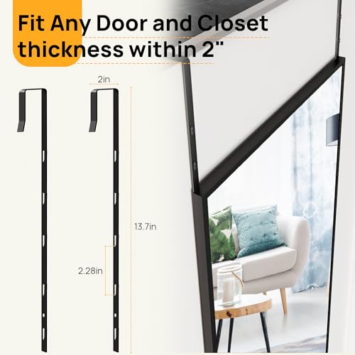 Image of Alpen Mirror Full Length - Over The Door Hanging, 47x14 Inches Hanging Door Mirror Full Body, No Drill Installation, Suitable for Bedroom & Closet, Black