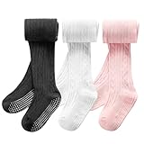 SPTRAMLE 3 Pack Baby Girls Tights, Non Slip Toddler Tights for Girls (2-4T), Knit Cotton Pantyhose Black White Pink Grey Tight