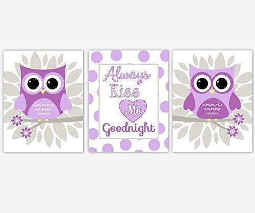 Baby Girl Nursery Wall Art Purple Lavender Gray Owls Flowers Dahlia Mums Always Kiss Me Goodnight Baby Nursery Decor Set Of 3 Unframed Prints Buy Online In Cayman Islands At Cayman Desertcart Com Productid