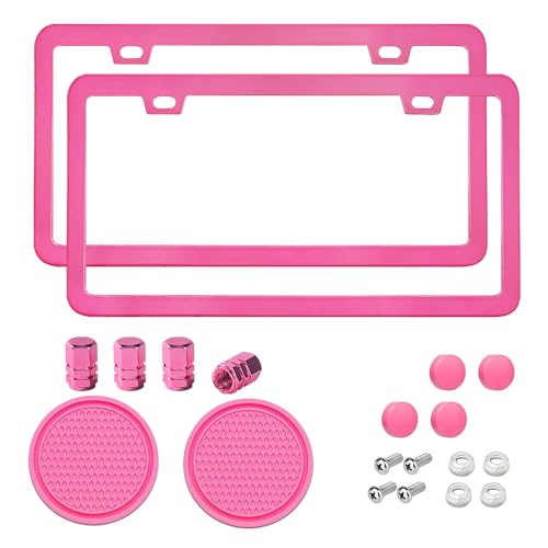 Image of Pink License Plate Frame 2 Packs Aluminum Metal License Plate Holder for Car Universal Fit for Women