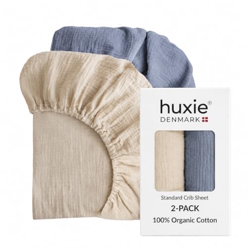 Image of Crib Sheets - Organic Cotton Muslin Fitted Crib Sheet - Standard Size for Baby Boys 28 inch x 52 inch Ultra-Soft and Breathable. 2-Pack (Fog /Tradewinds)