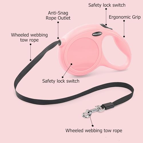 Ausziehbare Leine für Hunde,Rollleine Hundeleine 5m,Leine Hundeleine Einziehbar,Hundeleine für Hunde,Hundeleine Ausziehbar mit Griff,Dog Leash,Verhedderungsfreie Ausziehbare Hundeleine (Rosa)