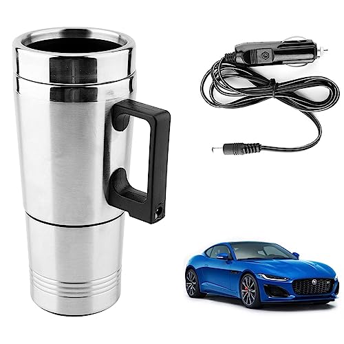 Image of Oshotto 12V Stainless Steel Car Heating Kettle /Mug, Travel Friendly electric Tea /Coffee maker Compatible with Jaguar F-Type (300ml) - Silver