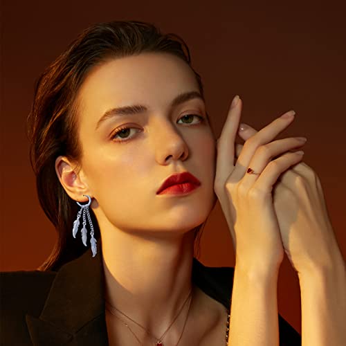 Halawly Stainless Steel Feather Chain Earrings For Men Women Sliver Gold Black Punk Long Dangle Earrings Set Lightweight Fashion Party Birthday Jewelry #TOP7