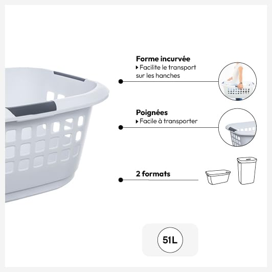 Panier à linge 51L blanc gris bac à linge de maison corbeille - 2